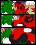 anthro big_breasts bodily_fluids body_size_growth breast_smother breasts comic dnapalmhead dragon duo english_text female giga growth_lines heart_symbol huge_breasts macro male muscular muscular_female muscular_male mythological_creature mythological_scalie mythology onomatopoeia redsaber scalie size_difference size_transformation smothering sound_effects speech_bubble sweat text third-party_edit transformation
