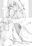  2girls bang_dream! bang_dream!_it&#039;s_mygo!!!!! blush clothed_female_nude_female coffee_mug cup greyscale highres long_hair medium_hair milfcookiesimp misumi_uika monochrome mug multiple_girls nude sweat sweater togawa_sakiko top/bottom_dynamic_annotated trembling yuri 