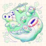 1:1 2025 ambiguous_gender anthro applin azurill bear claws clover_(plant) clover_leaf eelektross elemental_creature feral flora_fauna flower food food_creature four_leaf_clover fruit generation_2_pokemon generation_3_pokemon generation_5_pokemon generation_8_pokemon green_body group hi_res hoppip leaf living_fruit mammal muraselelait nintendo open_mouth plant pokemon pokemon_(species) red_eyes shiny_pokemon signature simple_background tail teddiursa tongue yellow_eyes