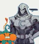  1boy bodysuit cape crescent dotori_012 hood jeff_the_land_shark looking_at_viewer male_focus marvel marvel_rivals mask moon moon_knight pumpkin shark simple_background superhero_costume white_cape 