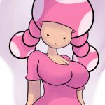  big_breasts black_eyes breasts cleavage clothed clothing elemental_creature elemental_humanoid female fungi_fauna fungi_humanoid fungus human humanoid looking_at_viewer mammal mario_bros mushroom_cap nintendo noseless not_furry pale_skin pigtails pornman34 shirt simple_background smile solo standing toad_(mario) toadette topwear video_games white_background 