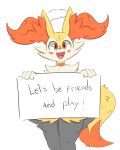 2025 absurd_res ambiguous_gender anthro blush blush_lines braixen canid canine chef_hat clothing collar english_text fur generation_6_pokemon grey_body grey_fur hat headgear headwear hi_res holding_object holding_sign inviting looking_at_viewer mammal nintendo open_mouth orange_body orange_eyes orange_fur pokemon pokemon_(species) se1t sign simple_background solo tail text tongue white_body white_fur yellow_body yellow_fur