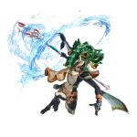  1girl absurdres animal_helmet arm_up artist_request barefoot blue_skin colored_skin covered_face fish_girl full_body furry furry_female gills gold_trim green_helmet head_tail helm helmet highres holding holding_polearm holding_weapon hydrokinesis hyrule_warriors:_age_of_imprisonment leg_up magatama multicolored_skin multiple_necklaces official_art outstretched_arm polearm qia_(zelda) simple_background solo standing standing_on_one_leg the_legend_of_zelda the_legend_of_zelda:_tears_of_the_kingdom transparent_background trident two-tone_skin water weapon webbed_feet webbed_hands white_skin 