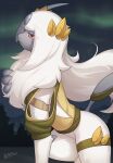  absol absurd_res ambiguous_gender claws clothing feral fur generation_3_pokemon hair hi_res long_hair lute_(zinfyu) night nintendo open_mouth outside plant pokemon pokemon_(species) red_eyes solo thigh_strap tree video_games white_body white_fur white_hair zinfyu 