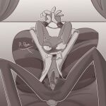 1:1 absurd_res animal_genitalia animal_penis anthro balls bed blush blush_lines bodily_fluids bottomwear clothing collared_shirt cuff_(restraint) dress_shirt erection furniture genital_fluids genitals glitch_productions gloves handcuffed handcuffs handwear hi_res jax_(tadc) kinktober kinktober_2025 knot knotted_penis lagomorph lagomorph_penis leporid lying lying_on_bed male mammal metal_cuffs nervous offscreen_character on_back on_bed pants penis precum rabbit restraints screaming_alice shirt solo sweat sweatdrop the_amazing_digital_circus topwear