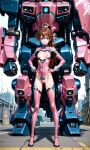  1girl ai-generated confident heroic highres makeup mecha mechabare non-web_source original pilot robot smile 