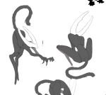 2_horns ambiguous_gender anthro arched_back ass_up black_body claws curled_tail empty_eyes exclamation_point felid feline flexible full-length_portrait hollow_knight_(character) hollow_knight_(franchise) horn hybrid mammal milktea25424633 nude one_eye_visible portrait pose raised_foot raised_tail rear_view simple_background sitting tail team_cherry unavailable_at_source vessel_(species) white_head