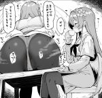  angel_wings anus ass black_pantyhose blue_archive cup feathered_wings female_pubic_hair freedom_nakai greyscale long_hair low_wings monochrome nagisa_(blue_archive) no_panties pantyhose pubic_hair simple_background steam steaming_body teacup white_background white_wings wings 