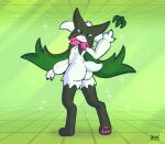  ambiguous_gender anthro butt claws fur generation_9_pokemon green_background green_body green_fur hi_res looking_back meowscarada nintendo pawpads pokemon pokemon_(species) simple_background solo video_games wolfyzeeb 