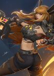  1girl artist_name black_gloves black_shorts blonde_hair blue_eyes closed_mouth commentary english_commentary gloves highres holding holding_sword holding_weapon long_hair magik_(x-men) marvel marvel_rivals new_mutants pantyhose shorts shoulder_spikes single_glove sirenlin032 smile solo spikes sword torn_clothes torn_pantyhose weapon web_address x-men 