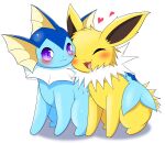 2024 :3 ambiguous_feral ambiguous_gender ambilly_aniki artist_name big_tail blue_body blue_tail blush blush_lines colored digital_media_(artwork) duo ear_fins eeveelution eyes_closed feral fin fur generation_1_pokemon happy heart_symbol hi_res jolteon looking_at_another mammal marine nintendo pokemon pokemon_(species) purple_eyes romantic romantic_couple shaded simple_shading sitting tail tail_fin text vaporeon yellow_body yellow_fur