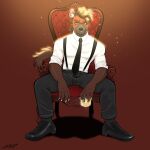 1:1 2024 alcohol alibi_47 anthro beverage black_bottomwear black_clothing black_footwear black_necktie black_nose black_pants black_socks black_suspenders bottomwear brown_body brown_eyebrows brown_fur brown_hair brown_spots cel_shading chair claws clothed clothed_male clothing collared_shirt confident container cup dress_shirt dress_shoes drinking_glass ear_piercing eyebrows footwear fully_clothed fully_clothed_male fur furniture glass glass_container glass_cup glowing green_eyes hair hi_res holding_beverage holding_glass holding_object hyena inner_ear_fluff looking_at_viewer male male_anthro mammal necktie pants piercing red_background shaded shirt shoes short_hair signature simple_background sitting slim_male smile smiling_at_viewer snaggle_tooth socks solo sparkles spots suspenders tail topwear tuft whisker_spots whiskers whiskey whiskey_glass white_claws white_dress_shirt white_inner_ear_fluff