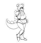  absurd_res anthro bottomwear cavemanon clothed clothing concept_art dinosaur english_text female goodbye_volcano_high hair hi_res hotpants humanoid monochrome ornithischian reptile scalie short_hair shorts simple_background sketch snoot_game_(fan_game) solo stegosaurian stegosaurus stella_(gvh) text thyreophoran video_games white_background 