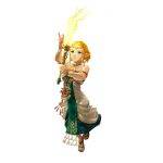  1girl absurdres armlet arms_up artist_request bare_shoulders blonde_hair blue_gemstone bracelet braid brown_sandals closed_mouth collarbone crown_braid dress earrings elf full_body gem glowing green_eyes highres holding holding_torch hyrule_warriors:_age_of_imprisonment jewelry looking_up magatama magatama_necklace necklace official_art pointy_ears princess_zelda sandals short_hair sidelocks simple_background solo standing strapless strapless_dress tabard the_legend_of_zelda the_legend_of_zelda:_tears_of_the_kingdom torch transparent_background white_dress 