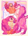 abs absurd_res anthro arms_tied balls bear biceps big_balls big_penis bodily_fluids bound brown_body canid canine canis cum dinosaur disney domestic_dog duo ejaculation fur genital_fluids genitals group group_sex handjob hi_res licking looking_pleasured lotso male male/male mammal masturbation muscular muscular_anthro muscular_male nipples pecs penile penis pink_body pink_fur pink_skin pixar plushie prehistoric_species reptile reptillus_maximus scalie sex slinky_dog_(toy_story) smile smiling_at_viewer tan_body teddy_bear threesome tongue toy_story vaniwall