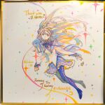  1girl absurdres akemi_homura argyle_clothes argyle_footwear back_bow black_boots black_capelet black_hairband boots bow bowtie capelet chinese_commentary closed_mouth collared_capelet commentary_request confetti crying crying_with_eyes_open dot_nose dress eyelashes floating floating_clothes floating_hair frilled_skirt frills full_body grey_hair hairband high_collar high_heel_boots high_heels highres layered_sleeves light_frown long_hair long_sleeves magical_girl mahou_shoujo_madoka_magica mahou_shoujo_madoka_magica_(anime) miniskirt pleated_skirt purple_bow purple_bowtie purple_capelet purple_eyes purple_skirt riko-m sad short_dress skirt skirt_under_dress sleeves_past_wrists solo sparkle tareme teardrop tears thank_you thigh_boots traditional_media two-tone_capelet very_long_hair white_background white_dress 