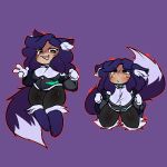 anthro begging bell bell_collar breasts collar ears_down exposed_breasts fangs female fur hair hi_res kirbonix madeline_whimsicott paws pivoted_ears purple_hair solo submissive tail teeth thick_tail thick_thighs