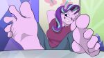 16:9 5_toes anthro barefoot clothed clothing equid equine feet female foot_focus friendship_is_magic hasbro hi_res horn mammal my_little_pony mythological_creature mythological_equine mythology nudeknightart purple_body soles solo starlight_glimmer_(mlp) toes unicorn widescreen