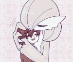  1girl 1other ^_^ androgynous blush bob_cut brown_hair brown_shirt chromatic_aberration closed_eyes colored_skin commentary_request earclip flat_chest flat_color gardevoir green_skin hair_over_one_eye hand_on_another&#039;s_head height_difference hug interspecies motion_lines multicolored_skin muted_color nose_blush one_eye_covered open_mouth original pokemon pokemon_(creature) pokemon_legends:_z-a shirt short_hair tears teeth two-tone_skin u_u upper_body white_skin wiping_tears yuri_(fl0werspace) 