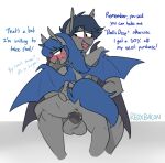  anthro anus balls bat_pony blush bodily_fluids butt butt_grab chase_cartwheel_(oc) cowgirl_position duo english_text equid fangs female female_on_top friendship_is_magic from_front_position genitals hand_on_butt happy happy_sex hasbro male male/female mammal my_little_pony on_bottom on_top pussy racket_rhine sex sweat tagme text 