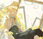  1boy androgynous argyle_clothes argyle_pantyhose beret bishounen black_corset black_pantyhose black_shorts blue_bow blue_bowtie blue_capelet blue_eyes bow bowtie brooch capelet corset cowboy_shot drill_hair drill_ponytail edgar_valden edgar_valden_(golden_ratio) flower frilled_shirt frills gem hair_bow half_capelet hat highres identity_v jewelry looking_ahead male_focus official_alternate_costume pantyhose pba_471 picture_frame puffy_shorts red_gemstone shirt shorts solo striped_clothes striped_shorts vertical-striped_clothes vertical-striped_shorts white_hat white_shirt yellow_bow yellow_flower yellow_pupils 