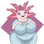  amphibian anthro axolotl belly big_belly big_breasts breasts female hi_res humanoid marine mole_salamander overweight overweight_female patient_gown reptilian_tail salamander_(amphibian) solo tammy_giles_(tvc) the_vermander_curse unknown_artist wide_hips zed_technician_games 