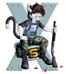  alpha_channel anthro canid canine canis domestic_cat domestic_dog felid feline felis gun haku_izumi hi_res male mammal metal_slug military_pants ranged_weapon shotgun solo weapon zooshi 