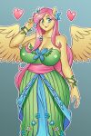  &lt;3 2:3 absurd_res anthro big_breasts breasts butterfly_(accessory) cleavage clothed clothing dress equid equine female fluttershy_(mlp) friendship_is_magic hasbro hi_res huge_breasts looking_at_viewer mammal my_little_pony nauth pegasus solo spread_wings wide_hips wings 