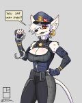  2022 4:5 absurd_res anthro breasts clothed clothing cuff_(restraint) ear_piercing ear_ring english_text female fur furanshi hat headgear headwear hi_res mammal murid murine officer_flint_(foretbwat) piercing rat restraints ring_piercing rodent signature simple_background solo text text_box white_body white_fur 