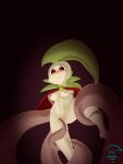  anthro blush breast_grab breasts cape chikorita clothing elemental_creature female forced generation_2_pokemon hand_on_breast hi_res nintendo nude pokemon pokemon_(species) simple_background solo strawbdragon tentacles video_games 