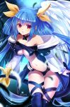  1girl angel_wings ass_visible_through_thighs asymmetrical_wings bare_shoulders belt black_panties blue_hair breasts center_opening choker cleavage collarbone dated dizzy_(guilty_gear) english_commentary feathered_wings feathers felielle guilty_gear guilty_gear_x guilty_gear_xx hair_between_eyes hair_ribbon hair_rings highres large_breasts long_hair long_sleeves looking_at_viewer midriff navel open_mouth panties puffy_long_sleeves puffy_sleeves red_eyes ribbon sidelocks signature solo thick_thighs thigh_gap thigh_strap thighs twintails underboob underwear wings yellow_ribbon 