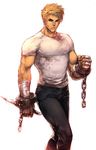  blonde_hair blood capcom cody cody_travers cuffs final_fight handcuffs highres knife male male_focus street_fighter 