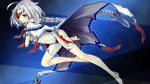  ahoge bad_id bad_pixiv_id barefoot blazblue bodysuit cape eyepatch hair_weapon nu-13 red_eyes reika_(clovia_studio) silver_hair 