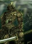  armor dark demon eye karosu katana monster muscle samurai sword teeth 