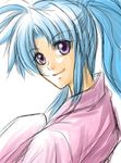  blue_hair botan_(yu_yu_hakusho) botan_(yuu_yuu_hakusho) clo-via female japanese_clothes kimono long_hair lowres ponytail purple_eyes solo white_background yu_yu_hakusho yuu_yuu_hakusho 