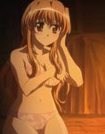  blush bra breasts brown_hair cap female indoors lingerie long_hair nogizaka_haruka nogizaka_haruka_no_himitsu panties screencap smile solo underwear 