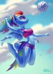  2019 bra clothing equine female friendship_is_magic holivi jumping mammal my_little_pony pegasus ponytail pose rainbow_dash_(mlp) shorts solo sport sports_bra underwear volleyball wings 