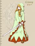 agga blonde_hair boots brown_eyes female final_fantasy final_fantasy_tactics full_body hood long_hair robe solo sword weapon white_mage white_mage_(fft) 