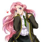  code_geass dress_shirt euphemia_li_britannia female hair_bun jacket long_hair lowres pesu pink_hair purple_eyes school_uniform shirt solo uniform white_background white_shirt 