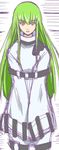  1girl bodysuit c.c. cc code_geass female green_hair long_hair orange_eyes solo straitjacket tetrodotoxin 