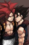  black_hair blue_eyes dragon_ball dragon_ball_gt dragonball_gt dragonball_z dual_persona existential_paradox gogeta male male_focus muscle paradox red_hair super_saiyan super_saiyan_4 time_paradox vegetto 