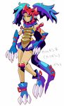  1girl armor blue_hair bow chest_plate claws druddigon female full-body full_body gloves hair_bow knee_pads komusun kurimugan long_hair mask moemon multicolored_hair personification pigtails pokemon pokemon_(game) pokemon_black_and_white pokemon_bw ponytail purple_hair ribbon short_twintails simple_background skirt smirk solo standing tail twintails two-tone_hair two_tone_hair upright yellow_eyes 