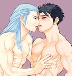  2boys artist_request kiss kissing male male_focus multiple_boys muscle nude yaoi 