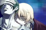  2boys alois_trancy bow ciel_phantomhive earrings fangs hand_over_eyes jewelry kuroshitsuji male male_focus monster_boy multiple_boys pointy_ears sexually_suggestive vampire yaoi 