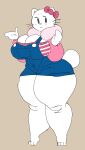  anthro big_breasts big_butt bow_(feature) bow_accessory breasts butt clothing cute_expression dedoggyskullz felid feline female hello_kitty_(character) hello_kitty_(series) hi_res huge_thighs hyper hyper_thighs mammal moochiemcg overalls sanrio shaded simple_background simple_coloring simple_shading solo tail_tuft thick_thighs tuft whiskers white_body wide_hips 