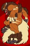  2:3 absurd_res ankle_tuft anthro arcanine arjo arm_tuft claws elbow_tuft fetishame fluffy fluffy_tail generation_1_pokemon hi_res jumping leg_tuft looking_at_viewer male neck_tuft nintendo open_mouth orange_body pawpads paws pokemon pokemon_(species) smile snarling solo stripes tongue tongue_out tuft video_games wrist_tuft 
