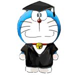  1:1 2020 absurd_res anthro bell blue_body blue_fur clothed clothing collar domestic_cat doraemon doraemon_(character) felid feline felis front_view fur graduation_cap graduation_robe hi_res looking_at_viewer machine male mammal mouth_closed mt_tg red_collar red_nose robot shaded simple_background solo standing whiskers white_background white_body white_fur 