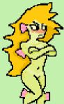 8-bit anthro blush covering covering_breasts covering_self crossed_legs doctorpancake5356 embarrassed female female/female fish hair low_res marine nude priscilla_anchorstream red_hair solo suntan tan_line 
