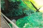  bridge fern grass harusa1107 highres leaf no_humans original painting_(medium) plank plant scenery traditional_media tree water weeds wooden_bridge wooden_floor 