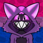  anthro bisexual bisexual_pride_colors clothing colorful colorful_background female fur glowing glowing_eyes glowing_markings grin happy hi_res hoodie impim lgbt_pride male markings pattern_background pride_colors purple_body purple_fur sharp_teeth simple_background smile solo soniclux sonicluxhedgeman teeth topwear 